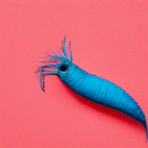 Image similar to studio photograph of a matte dark gray worm with a neon blue head and tail