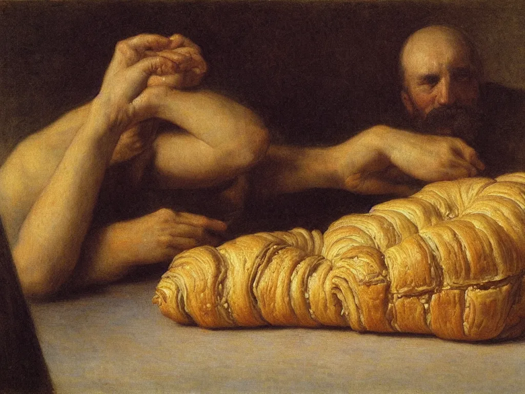 Image similar to the human - eating croissant. painting by henri fantin - latour