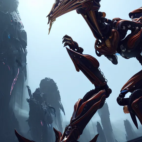 Image similar to highly detailed giantess shot, looking up at a giant 500 foot tall beautiful stunning saryn prime female warframe, as a stunning anthropomorphic robot female dragon, looming over you, detailed robot legs towering over, camera looking up, posing elegantly, sharp claws, robot dragon feet, intimidating, proportionally accurate, anatomically correct, two arms, two legs, camera close to the legs and feet, giantess shot, warframe fanart, ground view shot, cinematic low shot, high quality, captura, realistic, professional digital art, high end digital art, furry art, macro art, giantess art, anthro art, DeviantArt, artstation, Furaffinity, 3D realism, 8k HD render, epic lighting, depth of field