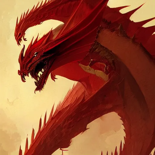 Prompt: The Red dragon, art by Greg Rutkowski, trending on artstation, digital art