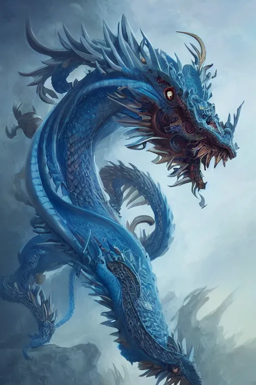 cyan chinese dragon fantasy, intricate, elegant, | Stable Diffusion
