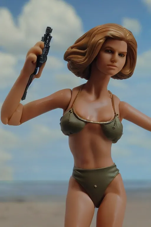 Prompt: 8 k high definition, 1 9 8 0, beautiful bikini, kenner style action figure, full body, highly detailed, science fiction, photorealistic