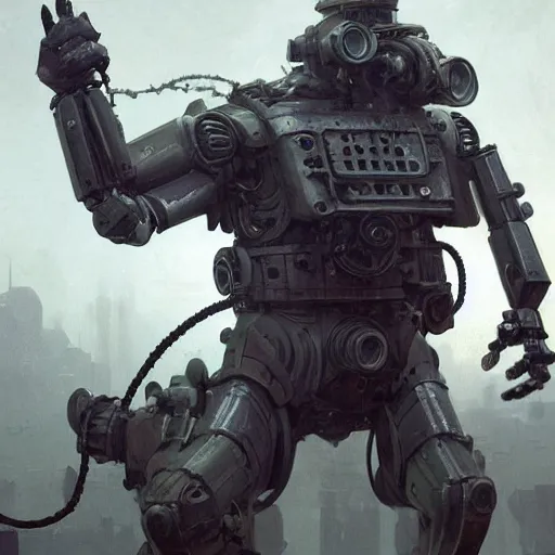 Image similar to a highly detailed epic cinematic concept art CG render digital painting artwork: dieselpunk man morphing into a machine. By Greg Rutkowski, Ilya Kuvshinov, WLOP, Stanley Artgerm Lau, Ruan Jia and Fenghua Zhong, trending on ArtStation, subtle muted cinematic colors, made in Maya, Blender and Photoshop, octane render, excellent composition, cinematic atmosphere, dynamic dramatic cinematic lighting, precise correct anatomy, aesthetic, very inspirational, arthouse