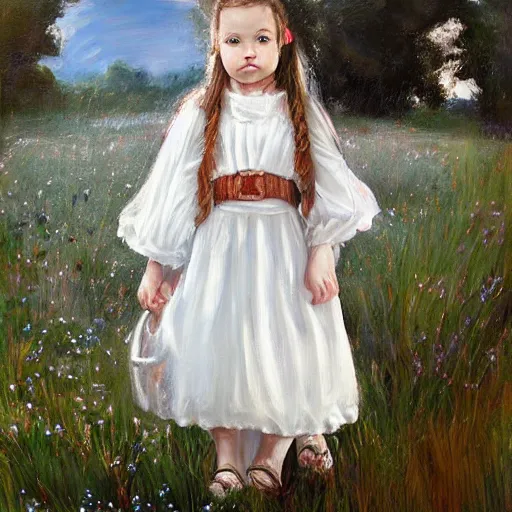 Image similar to portrait of girl dressed in white clothes countryside country style country house fantasy character portrait painting