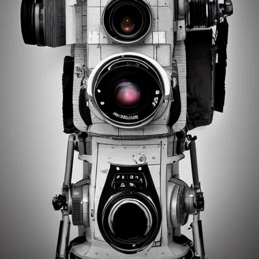 Prompt: A spacecraft that looks like a photographic camera vintage reflex, by Tomek Setowski style