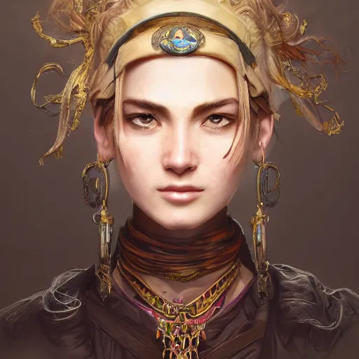 Image similar to A masterpiece portrait of a Incredibly beautiful queer Syberian post apocalyptic shaman girl . medium shot, intricate, elegant, highly detailed. trending on artstation, digital art, by Stanley Artgerm Lau, WLOP, Rossdraws, James Jean, Andrei Riabovitchev, Marc Simonetti, Yoshitaka Amano