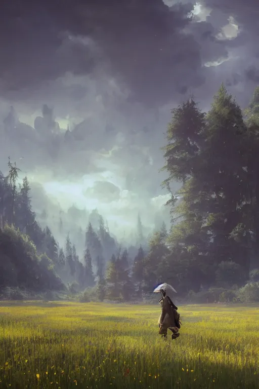 Prompt: A endless beuatiful meadow by Greg Rutkowski, Sung Choi, Mitchell Mohrhauser, Maciej Kuciara, Johnson Ting, Maxim Verehin, Peter Konig, final fantasy , 8k photorealistic, cinematic lighting, HD, high details, atmospheric,