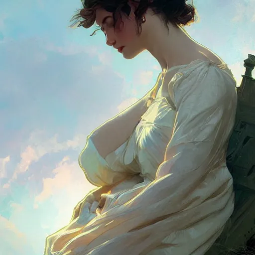 Prompt: Girl in love, subtle, looking far , highly detailed, digital painting, artstation, concept art, sharp focus, art by artgerm and greg rutkowski and alphonse mucha
