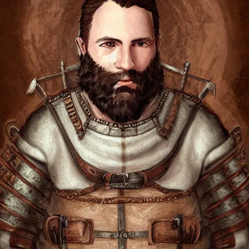 Image similar to 5 0 years old man, stonky : : brown hair, stubble beard : : decorated medieval clothing : : high detail, digital art, rpg, concept art, illustration