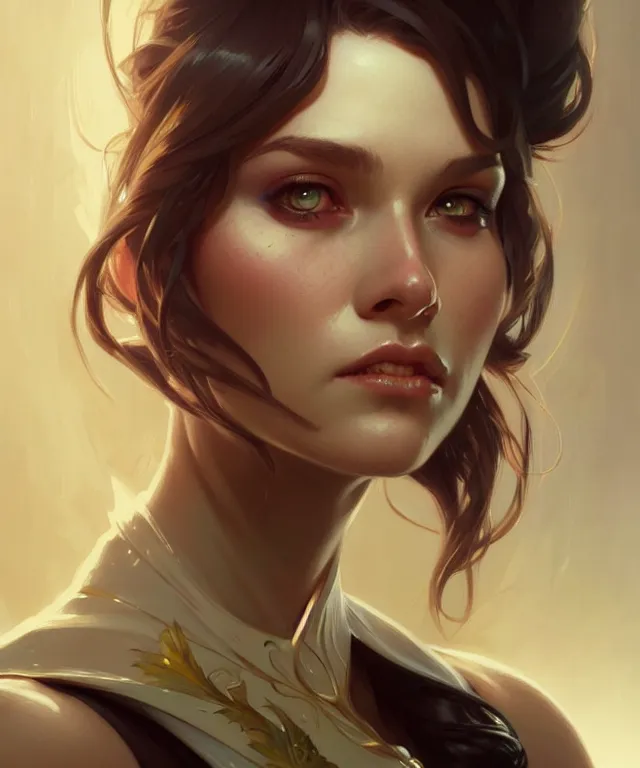 Prompt: gallent girl portrait, sci-fi face, elegant, highly detailed, digital painting, artstation, concept art, smooth, sharp focus, illustration, art by artgerm and greg rutkowski and alphonse mucha