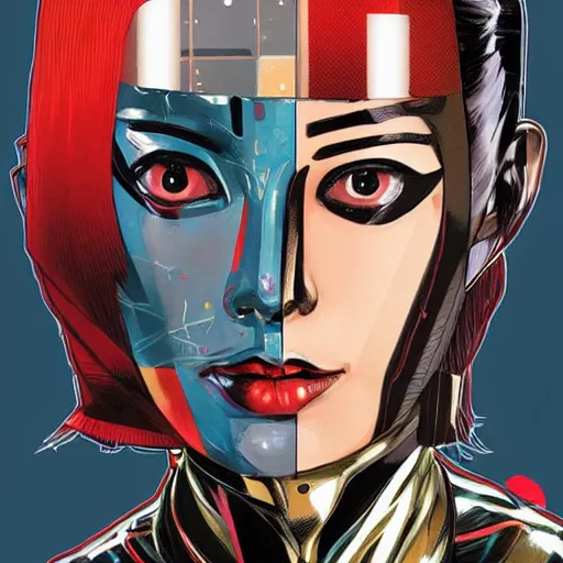 Image similar to portrait of a japanese female android, by MARVEL comics and Sandra Chevrier