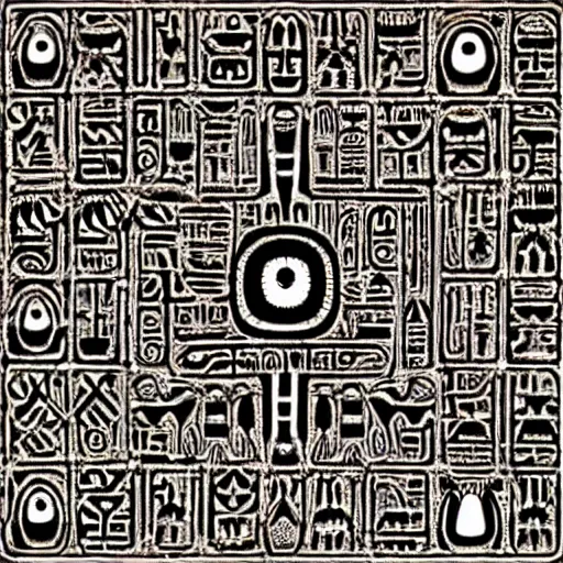 Image similar to dark evil egyptian heiroglyphic labyrinth covered in mysterious hidden eye symbols, very intricate, hyper detailed