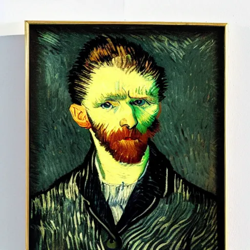 Image similar to young man with short black hair portrait painted by van gogh