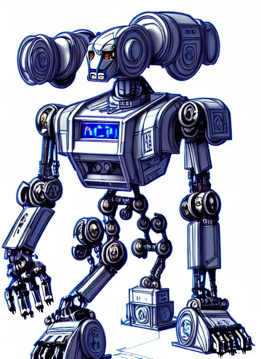 Image similar to very technical and detailed blueprint of a robot humanoid tiger, feline furry droid, center frame, side view intricate details, ultra - detailed, baroque style, illustration, desaturated, concept art, in the style of battletech, zoids, voltron