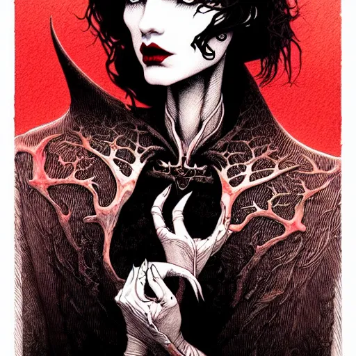 Image similar to portrait dramatic light, by killian eng and joe fenton and bernie wrightson and conrad roset, inspired by baroque dracula, red only, etching, fine sharp high detail,