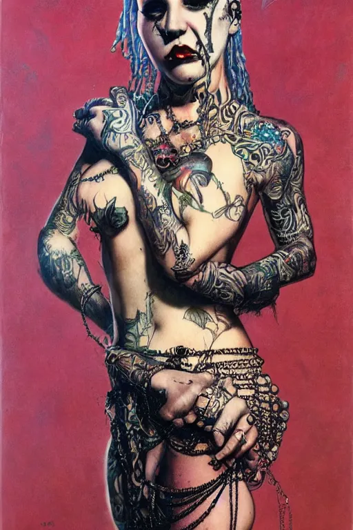 Image similar to full length portrait of brooke candy as a tattooed gothic punk by lawrence alma tadema and zdzislaw beksinski and norman rockwell and jack kirby and tom lovell and greg staples