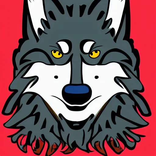 Image similar to portrait of retarded wolf, funny, squint eyes, rabies, propaganda style, vivid colors, poster style, bad art