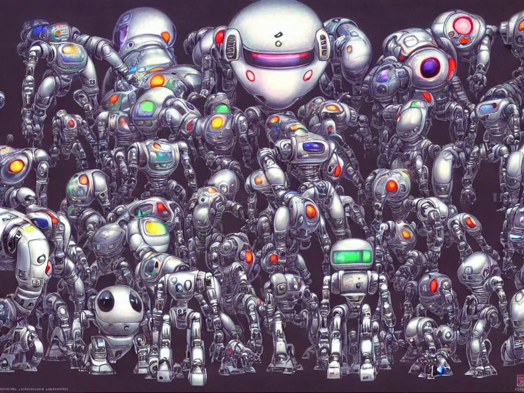 Image similar to programmers bowing down to their robot overlord by Yoshitaka Amano