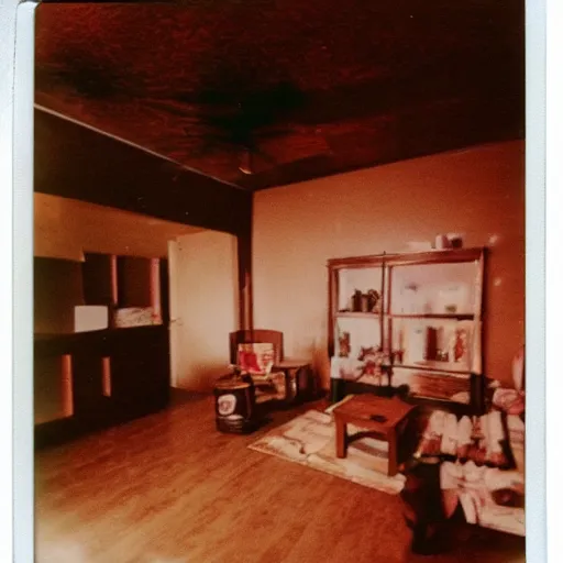 Image similar to polaroid photo of hantu in living room interior