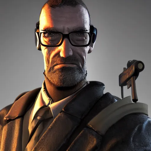 Image similar to g-man from half-life as a real world character, octane render, volumetric light,