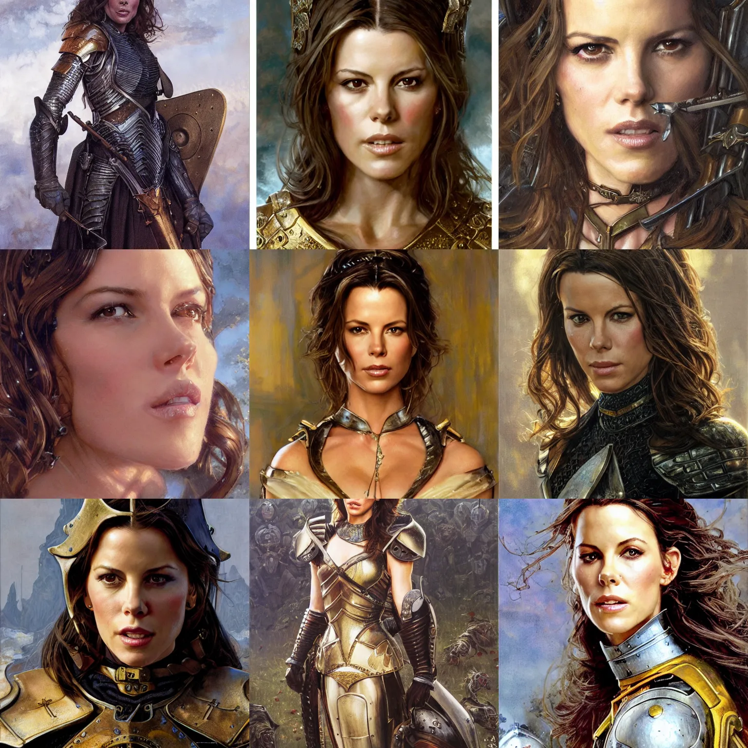 Prompt: kate beckinsale as a realistic fantasy knight, closeup portrait art by norman rockwell and donato giancola and greg rutkowski,