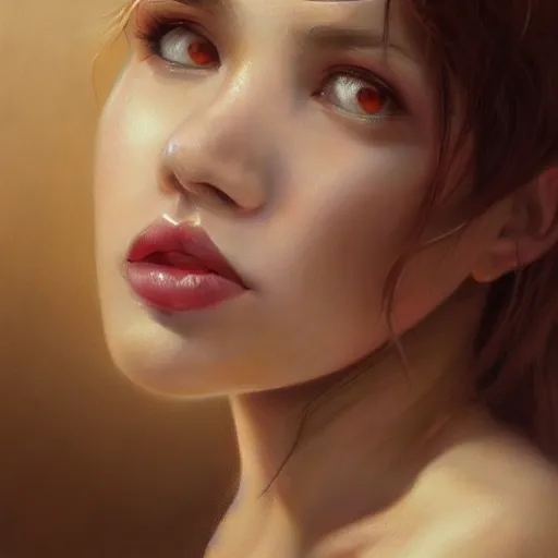 Image similar to masterpiece painting, fine art, portrait, detailled, realistic, artgerm, trending on artstation, splendid, beautiful