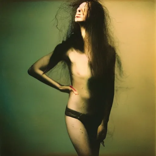 Image similar to kodak portra 4 0 0, wetplate, photo of a surreal artsy dream scene,, girl, animal, unique fashion, photographed by paolo roversi style