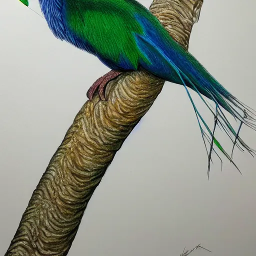 Prompt: a color pencil drawing of a quetzal by natalia rojas and ana maria martinez jaramillo, pastel color, in the style of wingspan artworks, realistic graphite, high quality, artstation, 4 k, realism, photorealism, fine art