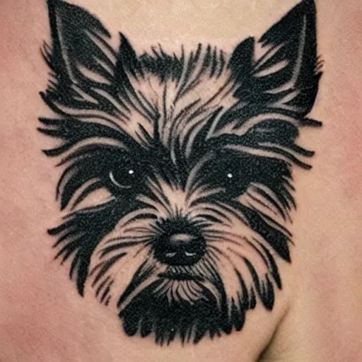 Image similar to a Russian criminal tattoo of a Yorkshire terrier