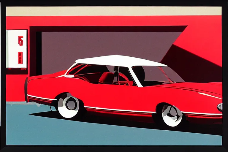 Prompt: red car, white background!!!!!!!!!!, style by Syd Mead