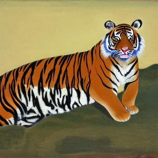 Prompt: tiger, painting on canvas, early modernist, orientalism