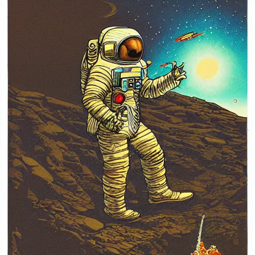 Prompt: astronaut miner, by Moebius and Mohrbacher, highly detailed,