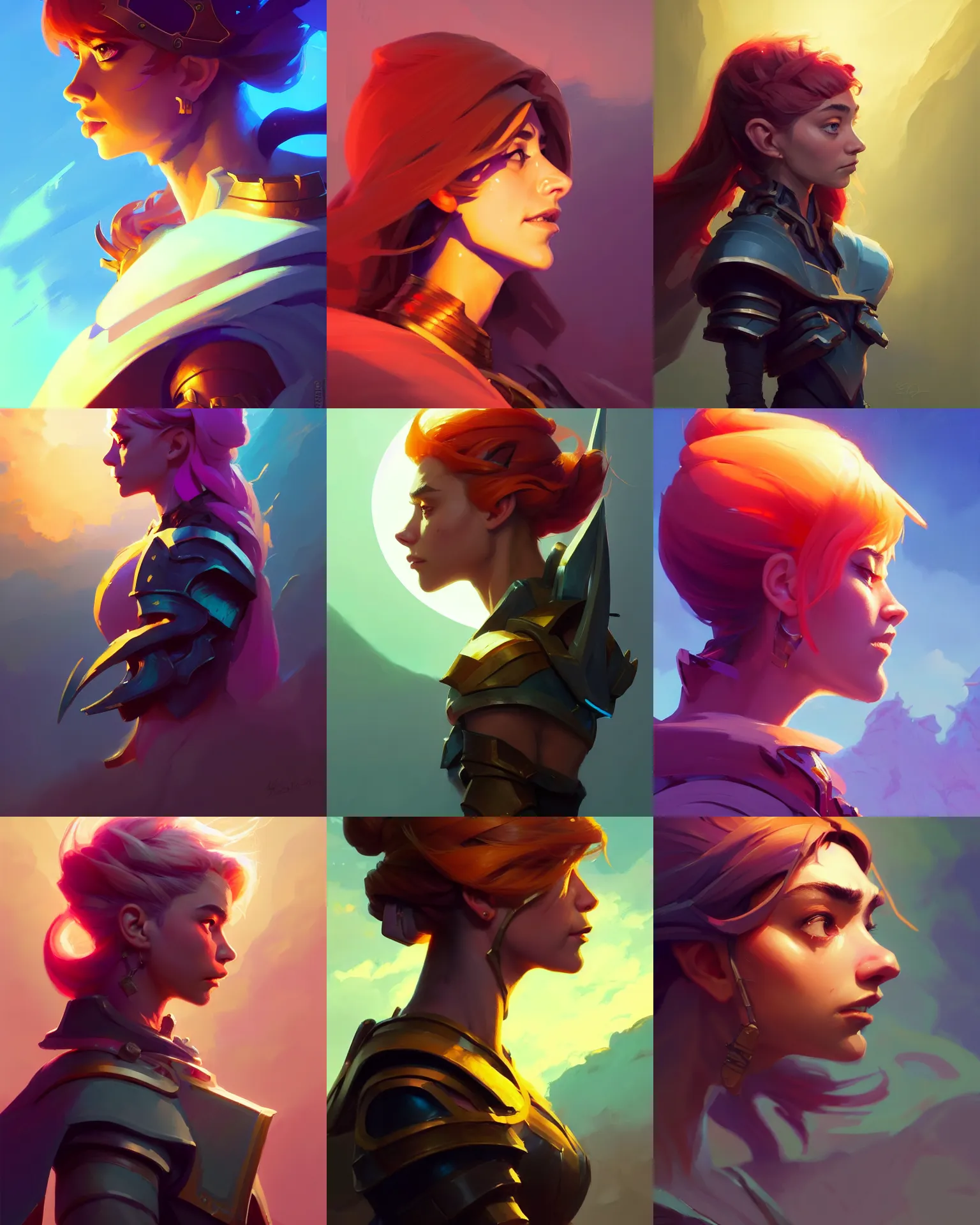 Prompt: side - profile painted portrait, imogen poots as a paladin, bright backlit, key lighting, smooth, gaudy colors, octane render aesthetic, dota matte painting concept art, official fanart behance hd artstation by jesper ejsing, by rhads and makoto shinkai and lois van baarle and ilya kuvshinov