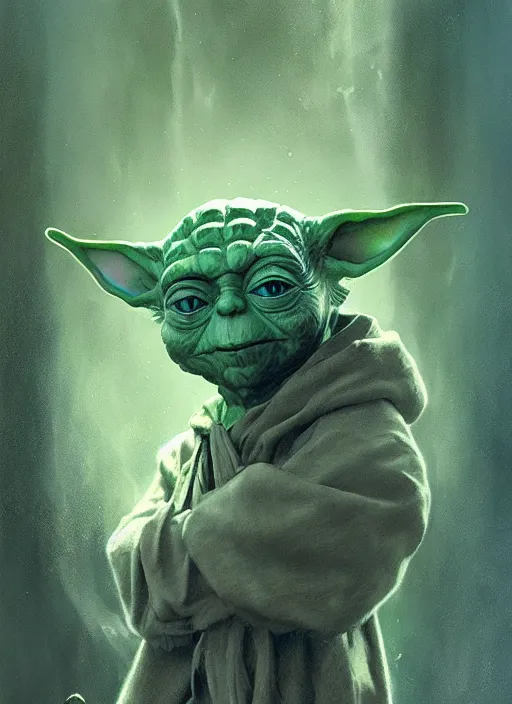 Prompt: a highly detailed portrait of Yoda on a bad drug trip, drugs and alcohol littered everywhere, dizzy, trippy, artstation, cgsociety, very detailed, intricate, detailed illustration, by artgerm and greg rutkowski and alphonse mucha, sharp, smooth, masterpiece