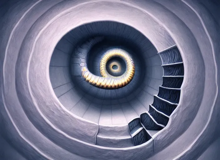 Prompt: a hyper - detailed 3 d render of climbing the upward spiral, surrealism!!!!! surreal concept art, lifelike, photorealistic, digital painting, aesthetic, smooth, sharp focus, artstation hd, by valentina remenar, maximalism, art germ,