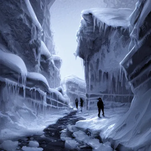 Prompt: a man explores the icy corners from hell, artstation