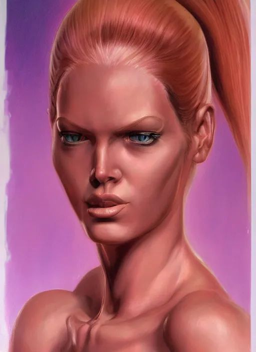 Prompt: a portrait of a pink cat hybrid human woman, art by boris vallejo and greg danton and denys tsiperko, detailed, hyperrealism, artstation