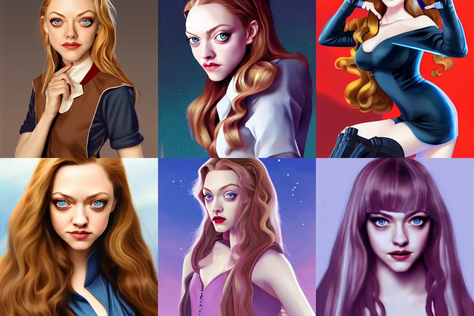 Prompt: a beautiful painting of Amanda Seyfried as Hermoine Granger by Bruce Timm and Ross Tran, highly detailed digital art, 4k, anime, magical