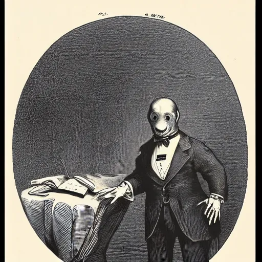 Image similar to a gentleman pig in a tuxedo, creepy, chiaroscuro, illustration by Gustave Doré,