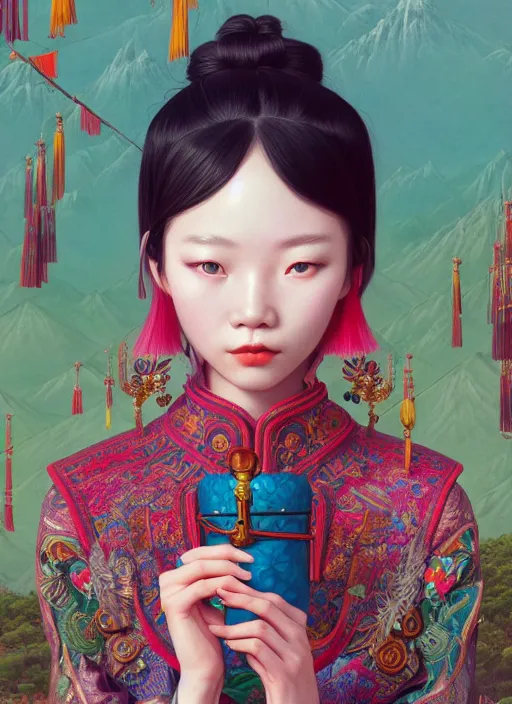 Image similar to pretty yunnan girl : : by martine johanna and simon stalenhag and chie yoshii and casey weldon and wlop : : ornate, dynamic, particulate, rich colors, intricate, elegant, highly detailed, centered, artstation, smooth, sharp focus, octane render, 8 k