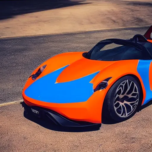 Prompt: orange and blue styled sportscar