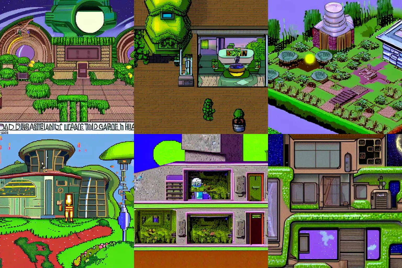 Prompt: a house with a garden on a distant planet, from a space themed Lucasarts graphic adventure game made in 1999