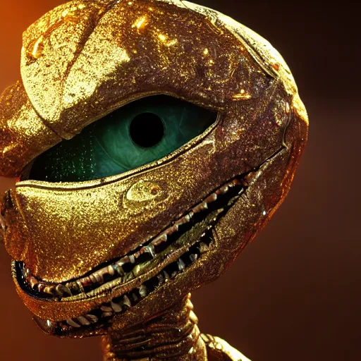 Image similar to a insect alien with a very detailed armour covered in blood eyes of gold sparkles cinematic high quality, sharp, unreal engine 5