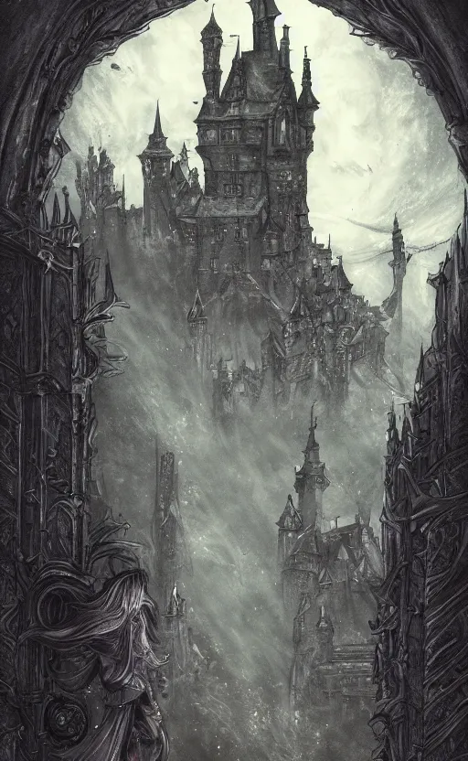 Image similar to Castle, gothic , by Ayami Kojima, studio ghibli, cinematic lighting, intricate, highly detailed, digital painting, trending on artstation, Illustration, epic scale