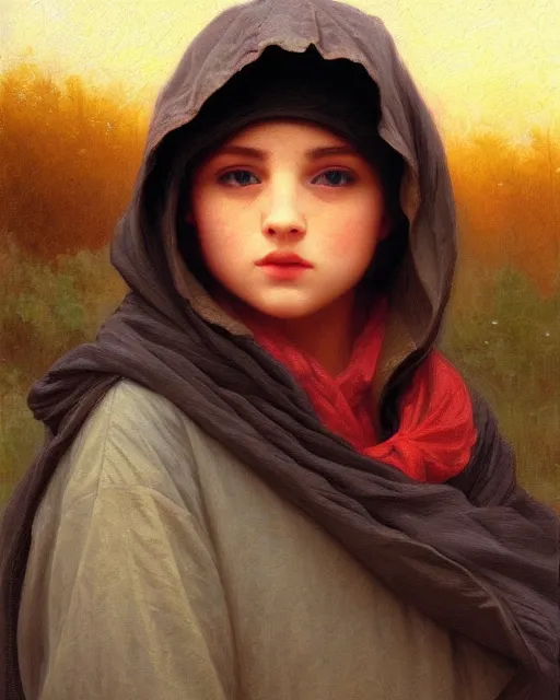 Image similar to beautiful glorious realistic oil painting of young kenny mccormick, bokeh, baroque style by bouguereau, sunset, highly detailed, 8 k intricate