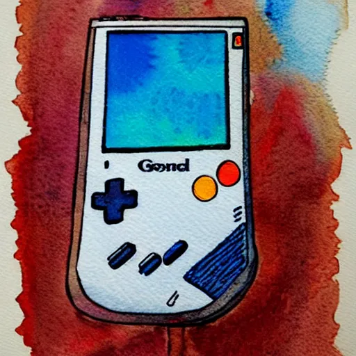 Image similar to game boy color, watercolor painting