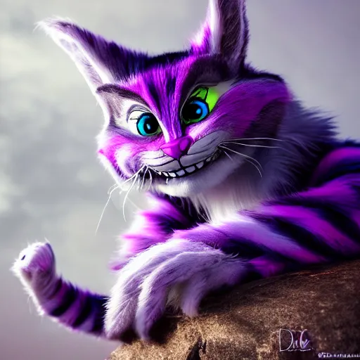Prompt: full body pose, hyperrealistic photograph of the cheshire cat as a woman, dim volumetric lighting, 8 k, octane beautifully detailed render, extremely hyper detailed, intricate, epic composition, cinematic lighting, masterpiece, trending on artstation, very very detailed, stunning, hdr, smooth, sharp focus, high resolution, award, winning photo, dslr, 5 0 mm