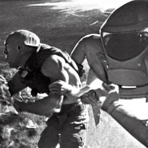 Image similar to joe rogan heroically saving an alien from area 5 1 while being chased by the cia protecting his rights