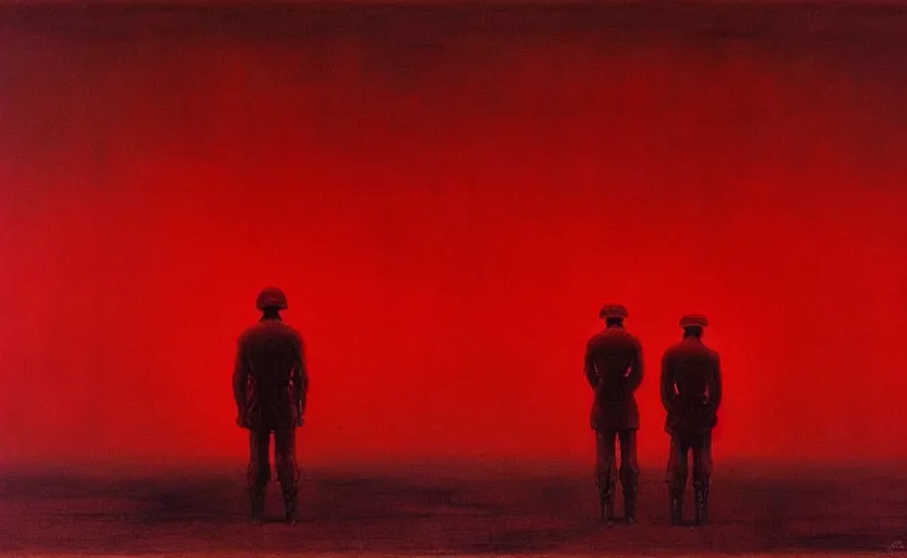 Image similar to only with red, death of soviet red army communism, in the style of beksinski, parts by edward hopper, parts by rodcenko, parts by yue minjun, intricate and epic composition, red by caravaggio, insanely quality, highly detailed, masterpiece, red light, artstation