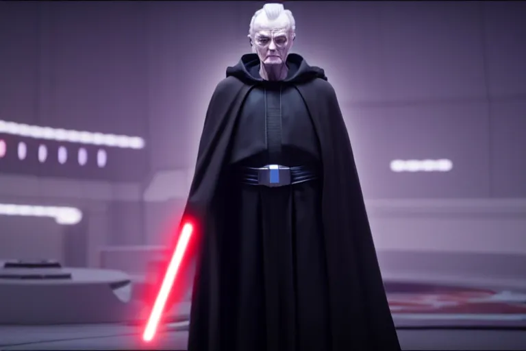 Prompt: a cinematic still of (Ian McDiarmid!!!) as palpatine, wearing sith hood, Ian McDiarmid, ((octane render, nvidia raytracing demo)), ((((lightning)))), masterpiece